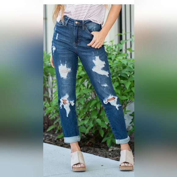 NWT Judy Blue high waist, distressed, boyfriend jeans sz 15 (32) - Picture 8 of 16